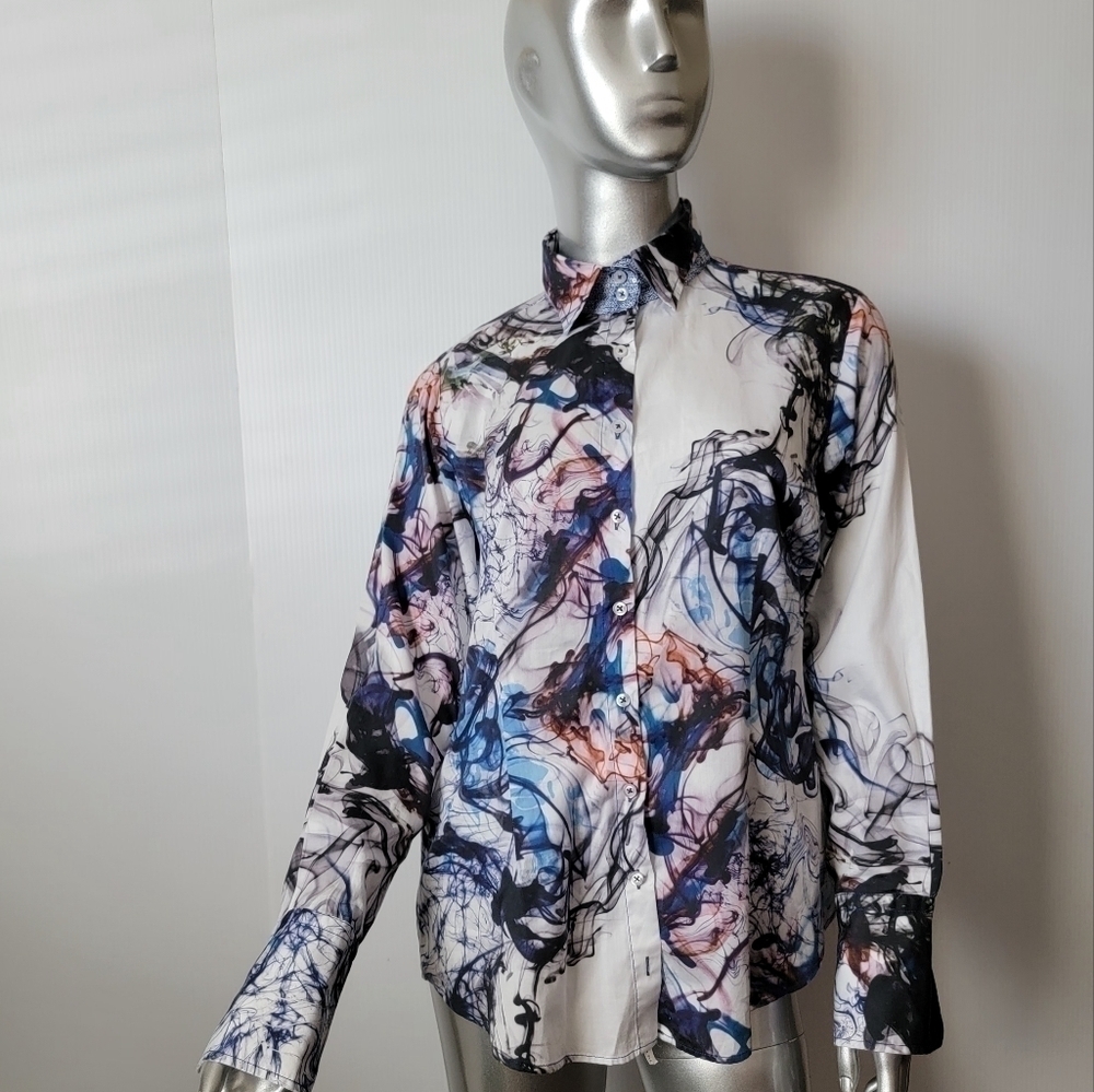 Georg Roth Los Angeles White Abstract Print Shirt Small